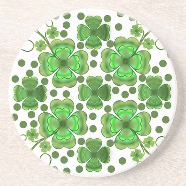 Custom Metallic Green Clover & Swirl Pattern  Getränkeuntersetzer (Vorne)