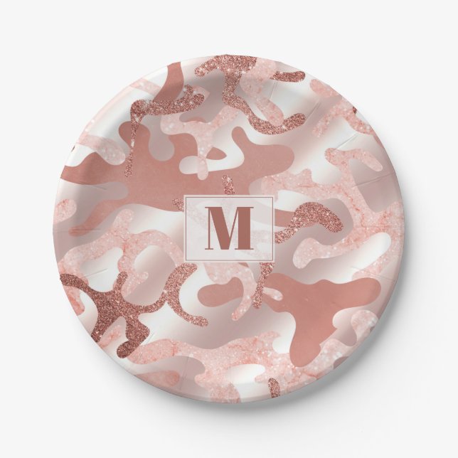 Custom Metallic Rose Gold Glitzer Rosa Marmor Camo Pappteller (Vorderseite)