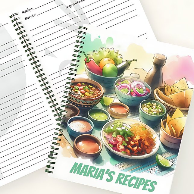 Custom Mexican Food Watercolor Rezept Book Notizbuch (Custom Mexican Food Watercolor Recipe Book)