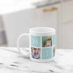 Custom Mimi Großmutter 5 FotoCollage Kaffeetasse<br><div class="desc">Mit diesem einfachen Design, das fünf Ihrer Lieblings-Instagram-Fotos umfasst, erstellen Sie einen Sake für Oma, der in einer Collage mit abwechselnden Quadraten in pastellfarbenem Minzgrün angeordnet ist und "Mimi" mit einem Herzstück auf dem letzten Platz ausdrückt. Personalisieren Sie Ihre Enkelkinder mit den Fotos, die sie für ein wertvolles Geschenk an...</div>