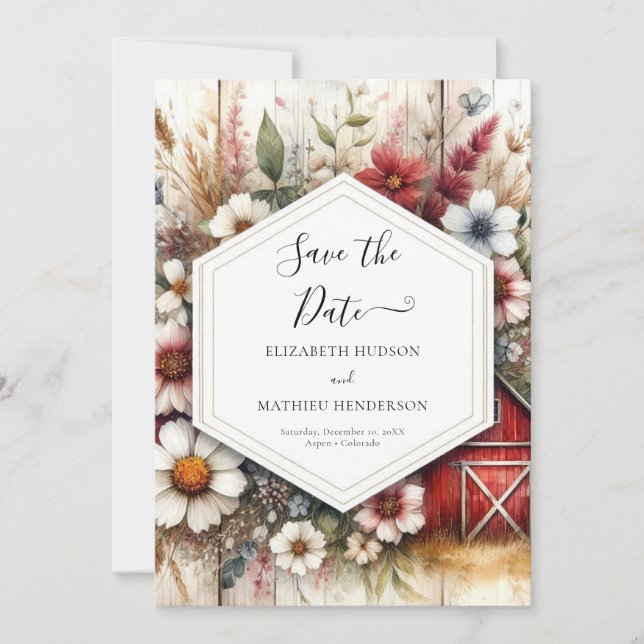 Custom Minimal Barnyard Wedding Save The Date (Vorderseite)
