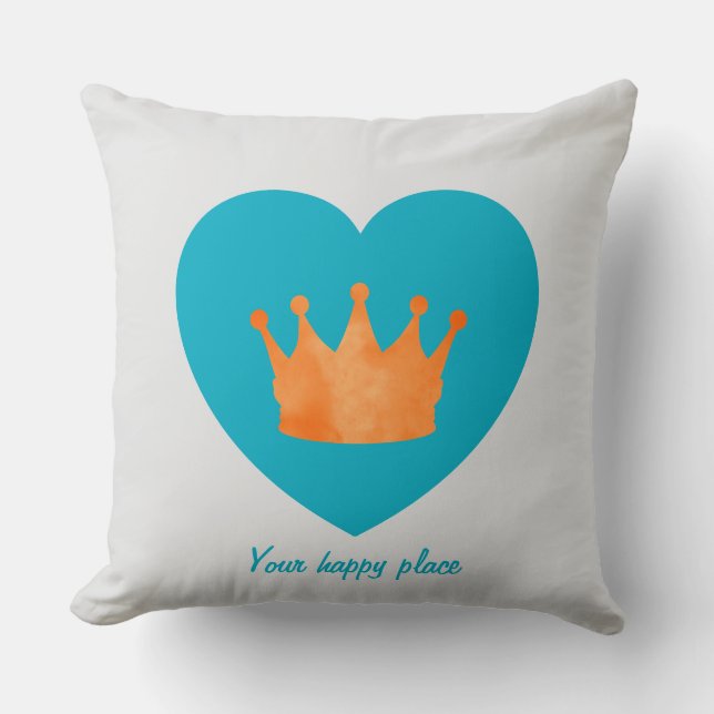 Custom Minimal Geometric Orange Crown Blue Heart Kissen (Vorderseite)