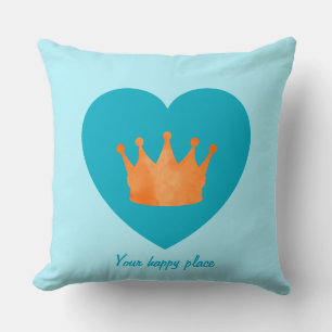 Custom Minimal Geometric Orange Crown Blue Heart Kissen