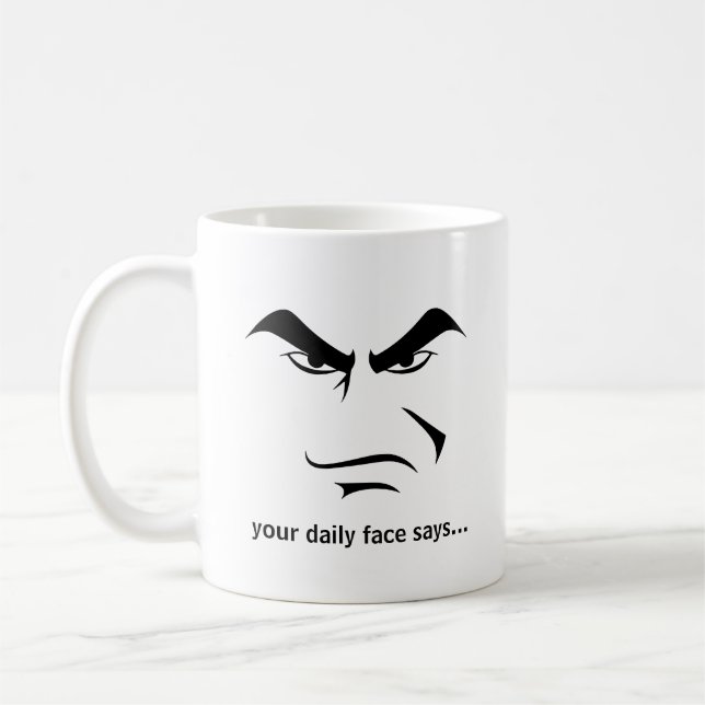 Custom Minimalist Expression Design Scowl Man Face Kaffeetasse (Links)