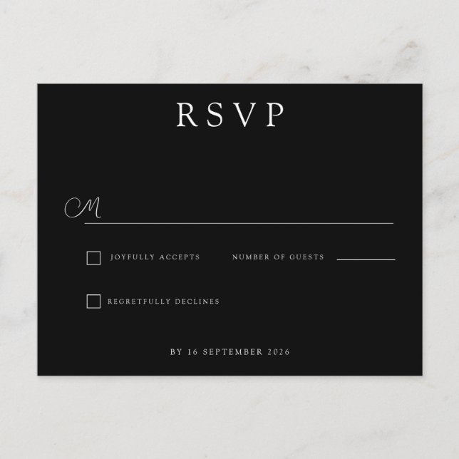 Custom Minimalist Wedding RSVP Ankündigungspostkarte (Vorderseite)