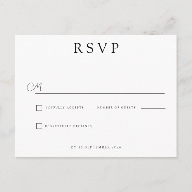 Custom Minimalist Wedding RSVP Ankündigungspostkarte (Vorderseite)