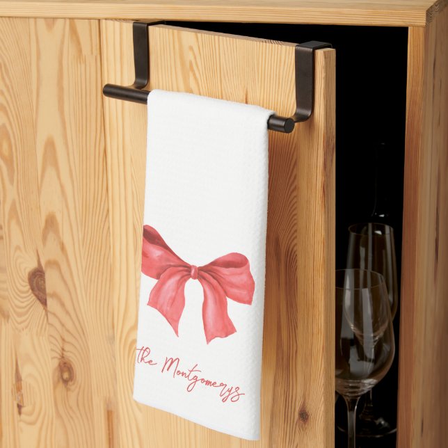 Custom Minimalistic Watercolor Red Ribbon Holiday Geschirrtuch (Drittel gefaltet)