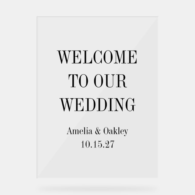 Custom Minimalistisch Clear Elegante Hochzeit Will Acrylschild (Vorderseite)