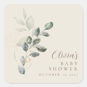 Custom Minimalistisch Greenery Baby Shower Quadratischer Aufkleber
