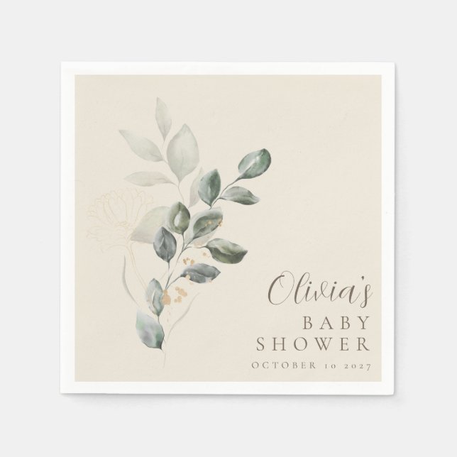 Custom Minimalistisch Greenery Baby Shower Serviette (Vorderseite)