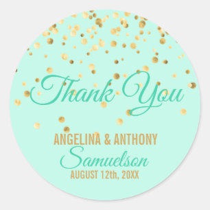 Custom Mint Gold Confetti WEDI Vielen Dank Runder Aufkleber