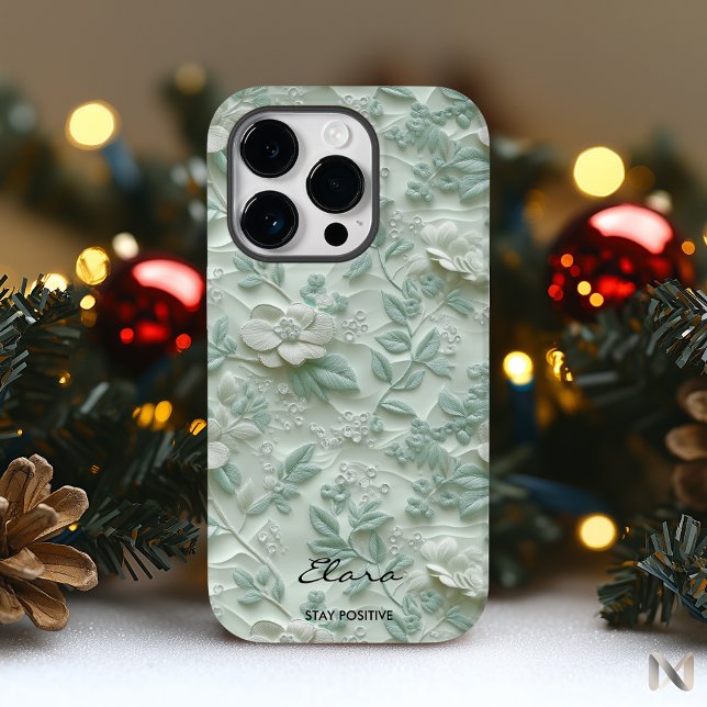 Custom Mint Green bestickt floral iPhone Case (Von Creator hochgeladen)