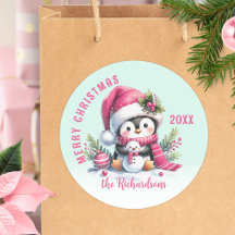 Custom Mint Grün und Rosa Frohe Weihnachtspenguin