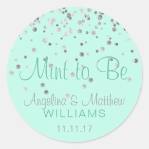 Custom Mint to be Mint Silver Confetti Wedding Runder Aufkleber