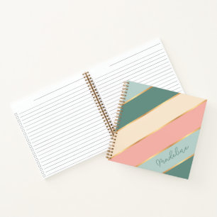 Custom Minze Green Soft Blush Pink Gold Art Streif Notizbuch