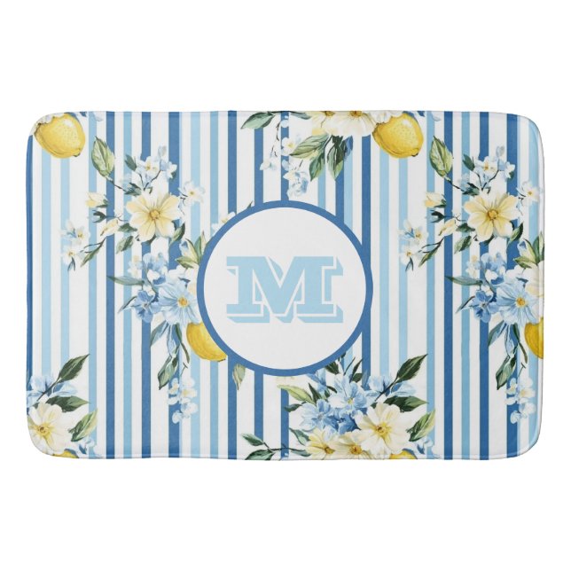 Custom Mit Monogramm Floral Lemon Bath Mat Badematte (Vorderseite)