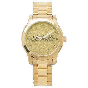 Custom Mit Monogramm Gold Floral Armbanduhr