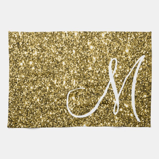Custom Mit Monogramm Imitats Gold Glitzer Sparkone Geschirrtuch (Horizontal)