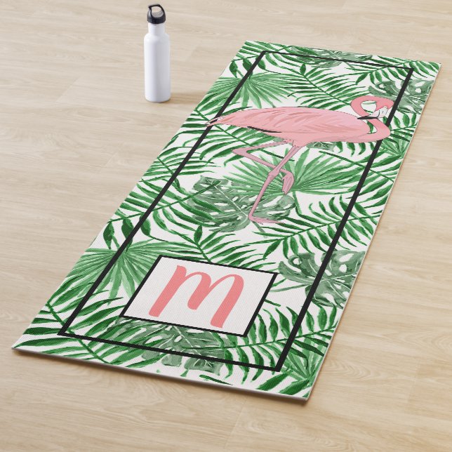 Custom Mit Monogramm Niedlich Flamingo Watercolor  Yogamatte (Beispiel)