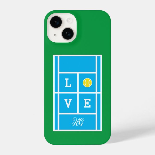 Custom mit Monogramm Tennisplatz iPhone 14 Case Hülle (Rückseite)