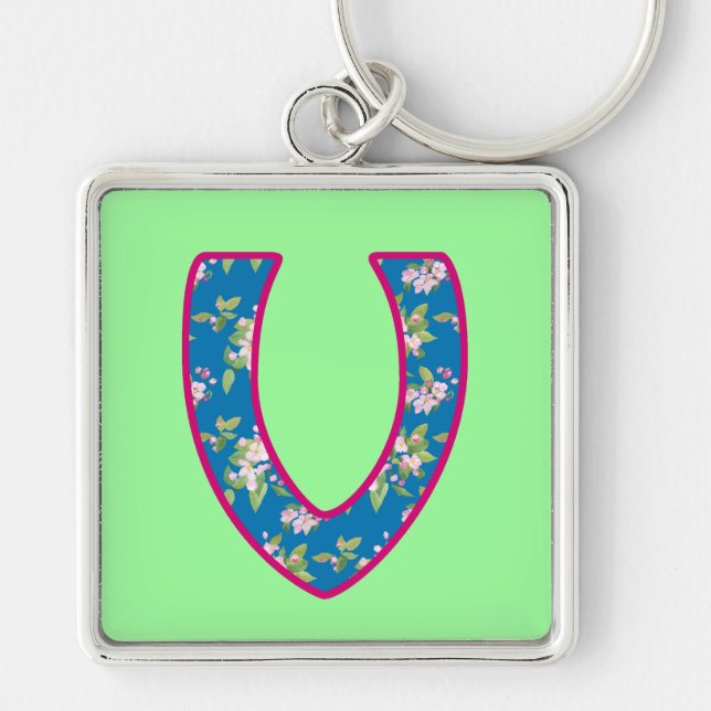Custom Mit Monogramm V Schlüsselanhänger, Blossom  Schlüsselanhänger (Vorne)