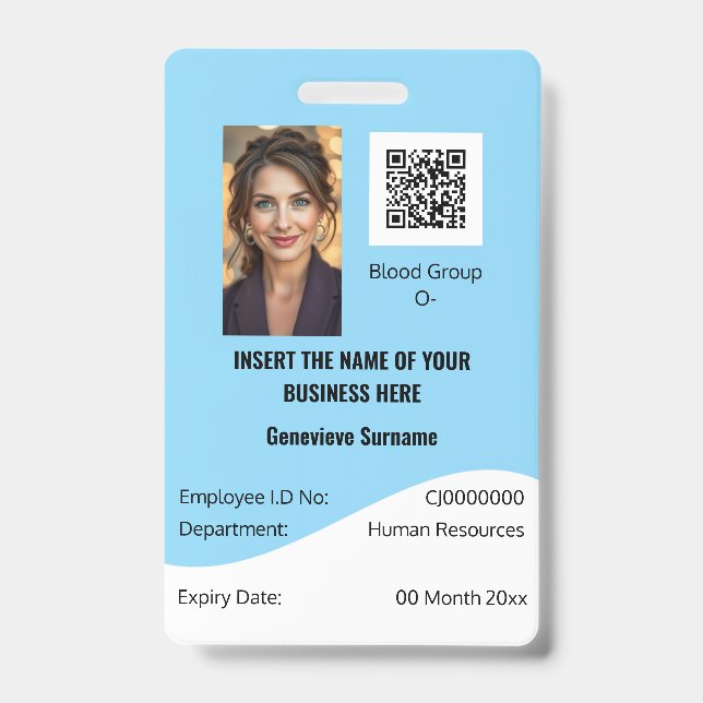 CUSTOM Mitarbeiter-ID-Karte bearbeitet blau weiß Ausweis (Vorderseite)