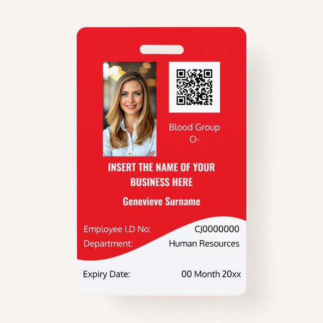 CUSTOM Mitarbeiter-ID-Karte bearbeitet rot weiß Ausweis (Vorderseite)