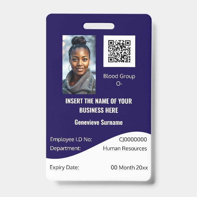 CUSTOM Mitarbeiter-ID-Karte editierbar blau Ausweis (Vorderseite)