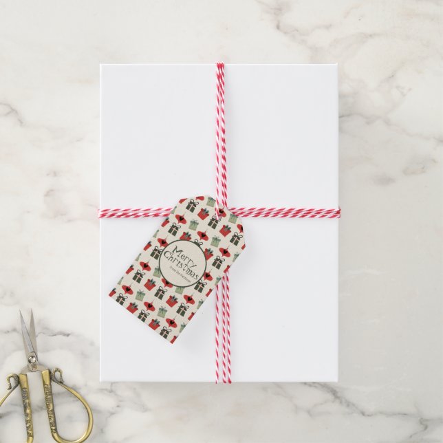Custom Mitte des Jahrhunderts frohe Weihnachten Geschenkanhänger (Mit Garn)