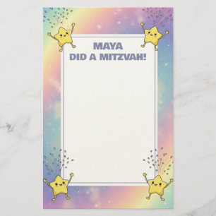 Custom Mitzvah Note Rainbow Confetti Stars Briefpapier