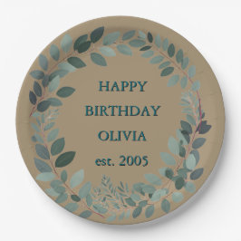 Custom Mocha mousse Eucalyptus Watercolor Leaf Pappteller