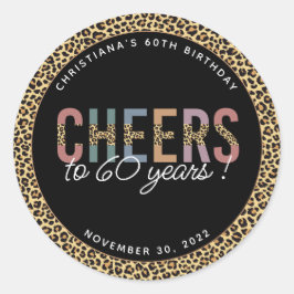 Custom Modern 60. Geburtstagsparty Leopard Print Runder Aufkleber