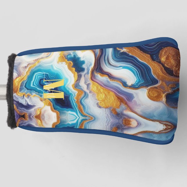 Custom Modern Aqua Lila Golden Monogram Case Mat Golf Headcover (Vorderseite)
