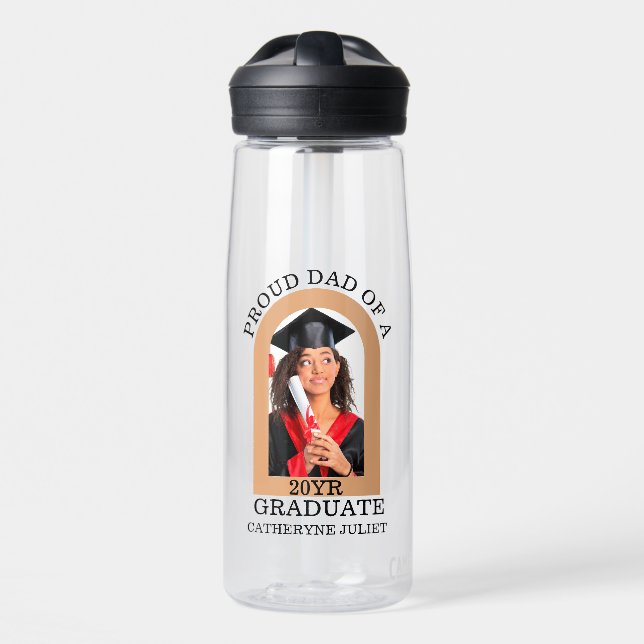 Custom Modern Arch Foto stolz Papa Abschluss Trinkflasche (Vorne)