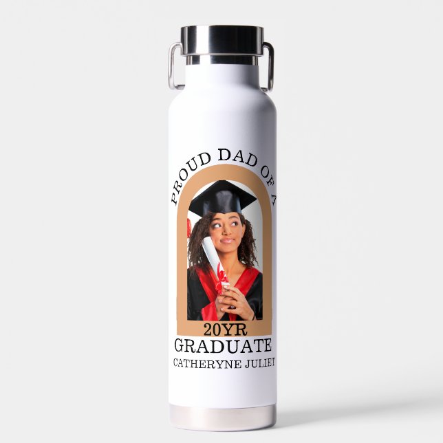 Custom Modern Arch Foto stolz Papa Abschluss Trinkflasche (Vorne)