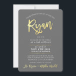 CUSTOM modern Bar Mitzvah for RYAN gray faux gold Einladung<br><div class="desc">*** NOTE - THE SHINY GOLD FOIL EFFECT IS A PRINTED PICTURE *** - - - - - - - - - - - - - - - - - - - - - - - - - - - - - - - - CONTACT ME for custom "faux gold...</div>