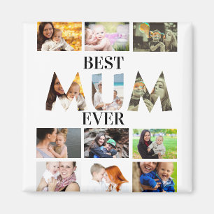 Custom Modern Best Mum Ever 12 Foto Collage Magnet