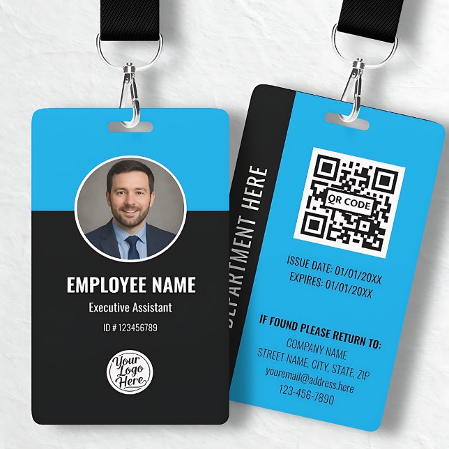 Custom Modern Blue Black Photo Employee ID Badge Ausweis (Custom Modern Blue Black Photo Employee ID Badge)