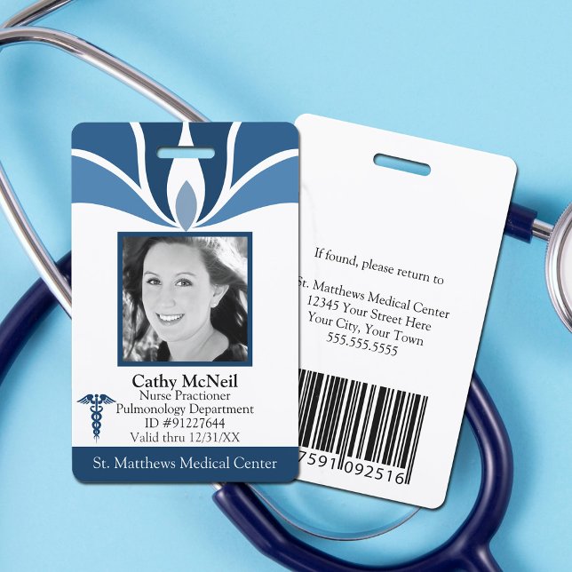 Custom Modern Blue Hospital Mitarbeiter Medical ID Ausweis (Von Creator hochgeladen)