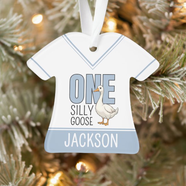 Custom Modern Blue One Silly Goose First Birthday (Arbre)