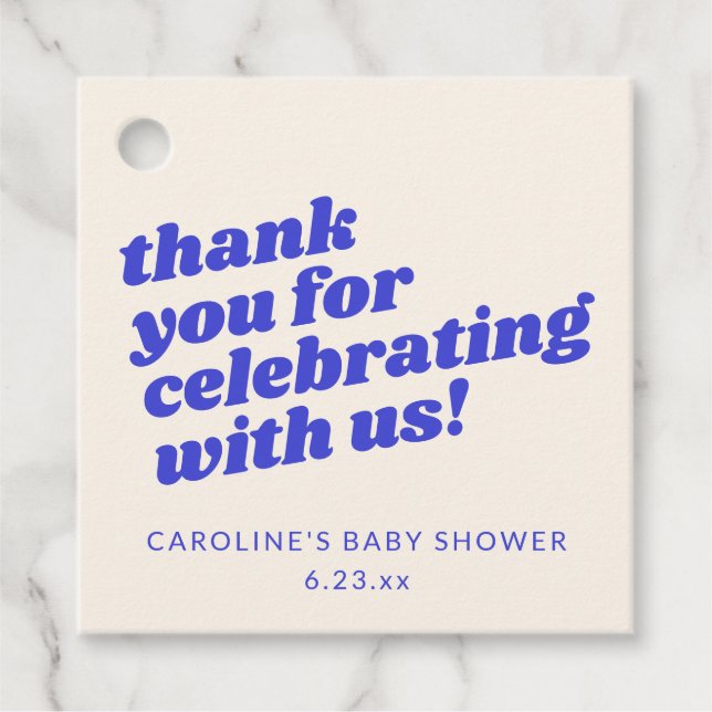 Custom Modern Blue Retro Baby Shower Thank You Geschenkanhänger (Vorderseite)