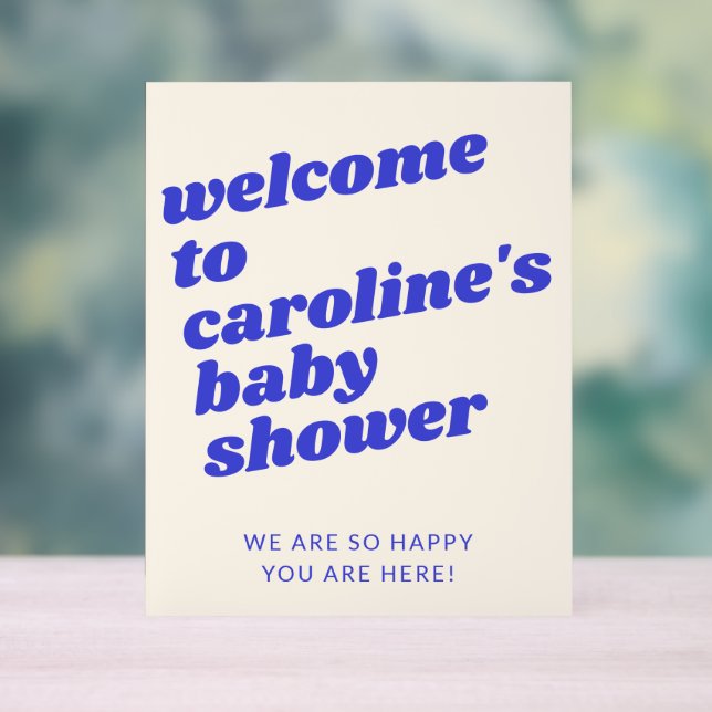 Custom Modern Blue Retro Baby Shower Welcome  (Neutre)
