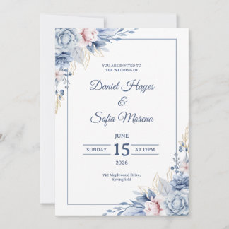 Custom Modern Blue Wedding Invitation Einladung