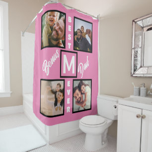 Custom Modern Bonus Vater Stepdad 4 Foto Collage Duschvorhang