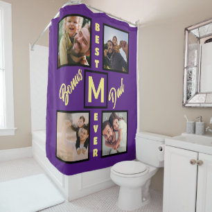 Custom Modern Bonus Vater Stepdad 4 Foto Collage Duschvorhang