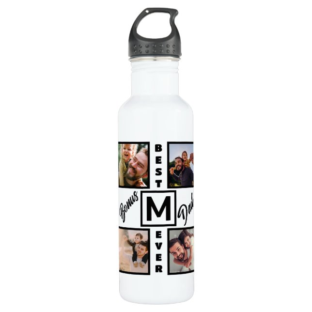 Custom Modern Bonus Vater Stepdad 4 Foto Collage Edelstahlflasche (Vorderseite)