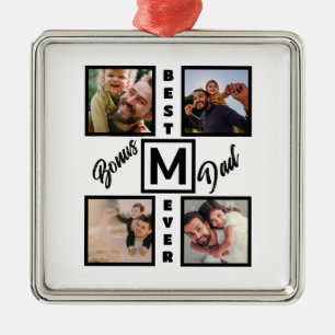 Custom Modern Bonus Vater Stepdad 4 Foto Collage Ornament Aus Metall