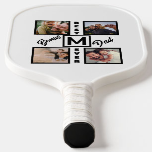 Custom Modern Bonus Vater Stepdad 4 Foto Collage Pickleball Schläger