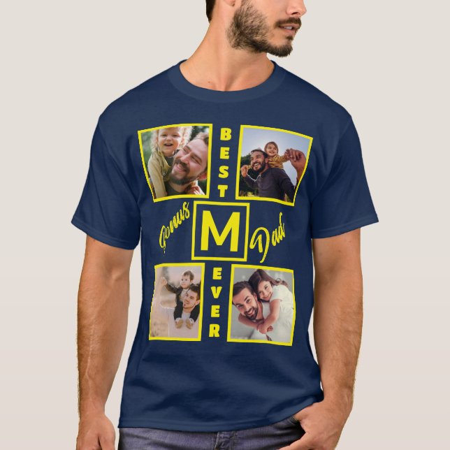 Custom Modern Bonus Vater Stepdad 4 Foto Collage T-Shirt (Vorderseite)