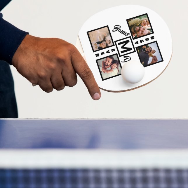 Custom Modern Bonus Vater Stepdad 4 Foto Collage Tischtennis Schläger (InSitu)